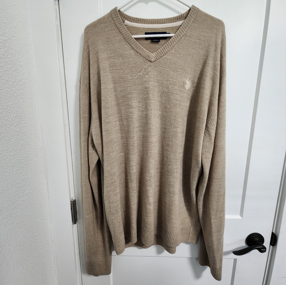 U.S. Polo Assn. Sand Dune Beige V-Neck Sweater